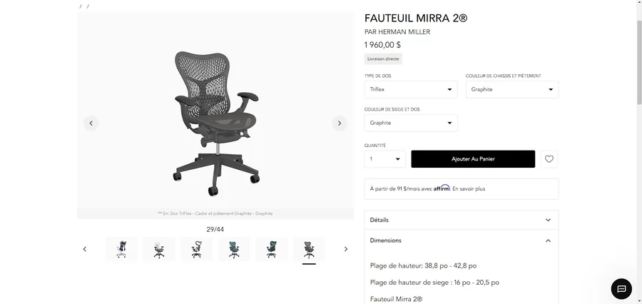 Vue 8 de Fauteuil ergonomique haut de gamme Herman Miller Mirra